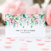 Carte De Visite Watercolor Greenery Pink Flowers Business Card