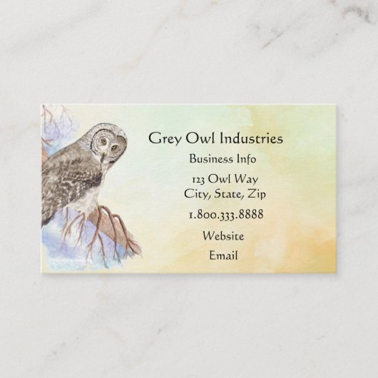 Carte De Visite Watercolor Grey Owl Industries Bird (Devant)