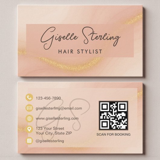 Carte De Visite Watercolor Hair Stylist QR Code