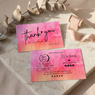 Carte De Visite Watercolor Hot Pink Thank You Card Gold Accents