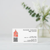 Carte De Visite Watercolor House Art Code QR Immobilier (Debout devant)