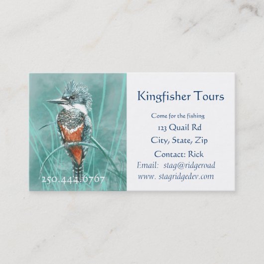 Carte De Visite Watercolor Kingfisher Fishing Tours Business Logo (Devant)