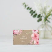 Carte De Visite Watercolor Pink Flowers Kraft (Debout devant)