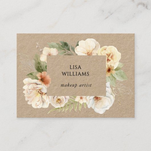 Carte De Visite Watercolor Roses Frame Kraft (Devant)