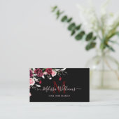 Carte De Visite Watercolor Roses Monogram Black (Debout devant)