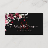 Carte De Visite Watercolor Roses Monogram Black (Devant)