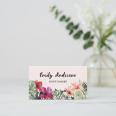 Carte De Visite Watercolor Tropical Flowers Leaves QR Code (Debout devant)