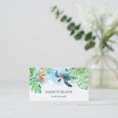 Carte De Visite Watercolor Turtle Tropical Leaves (Debout devant)