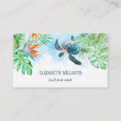 Carte De Visite Watercolor Turtle Tropical Leaves (Devant)