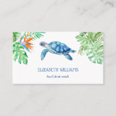 Carte De Visite Watercolor Turtle Tropical Leaves (Devant)