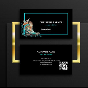 Carte De Visite Watercolor Western Floral Boots code URL