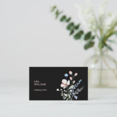 Carte De Visite Watercolor Wildflowers Black  (Debout devant)