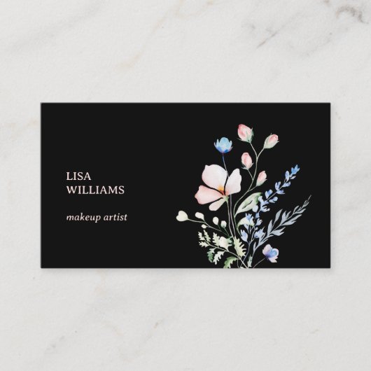 Carte De Visite Watercolor Wildflowers Black  (Devant)