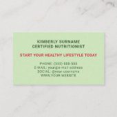 Carte De Visite Watermelon Motif sur la nutritionniste verte (Dos)