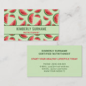 Carte De Visite Watermelon Motif sur la nutritionniste verte (Devant / Derrière)