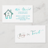 Carte De Visite "We Moved" avec aquarelle Turquoise de la maison t (Devant / Derrière)