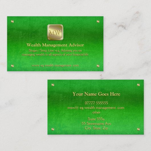 Carte De Visite Wealth Advisor, plaque d'identification or, look c (Devant / Derrière)