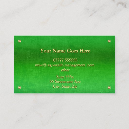 Carte De Visite Wealth Advisor, plaque d'identification or, look c (Dos)