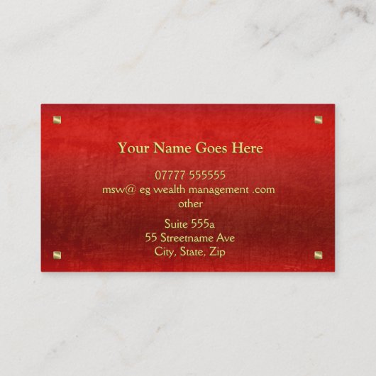 Carte De Visite Wealth Advisor, plaque d'identification or, look c (Dos)