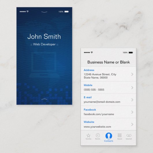 Carte De Visite Web Developer - Apple iOS Conception Plat Personna (Devant / Derrière)