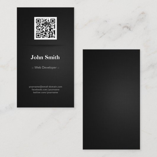 Carte De Visite Web Developer - Elegant Black QR Code (Devant / Derrière)