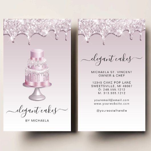 Carte De Visite Wedding Cake Glitter Drip Mauve Bakery