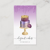 Carte De Visite Wedding Cake Glitter Drip Purple Bakery (Devant)