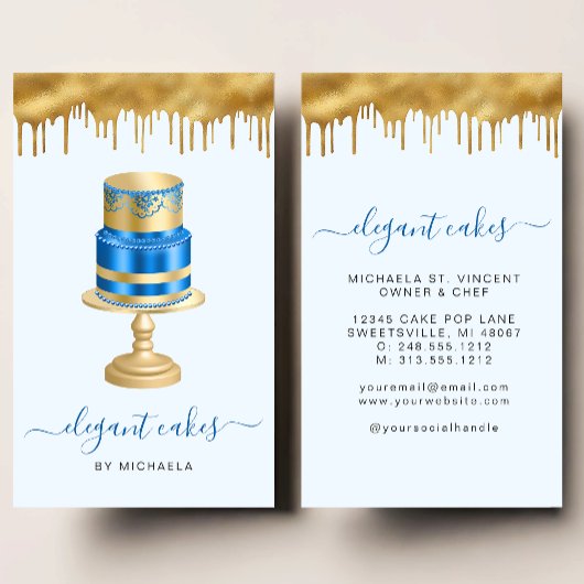 Carte De Visite Wedding Cake Glitter Drip Royal Blue Bakery