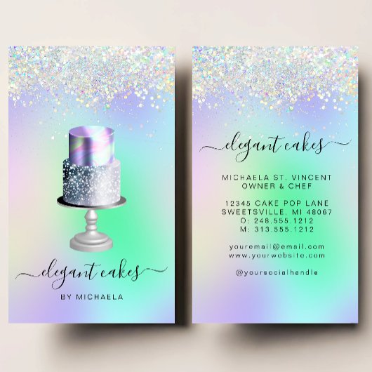 Carte De Visite Wedding Cake Holographic Glitter Bakery