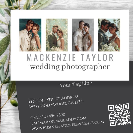 Carte De Visite Wedding Photographer 4 Photo Personalized QR Code