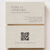 Carte De Visite Wedding Photographer Luxury Neutral Linen QR Code