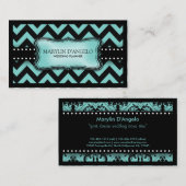 Carte De Visite Wedding planner bleu et noir d'Aqua de Chevron (Devant / Derrière)