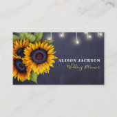 Carte De Visite Wedding planner bleu marine des tournesols rustiqu (Devant)