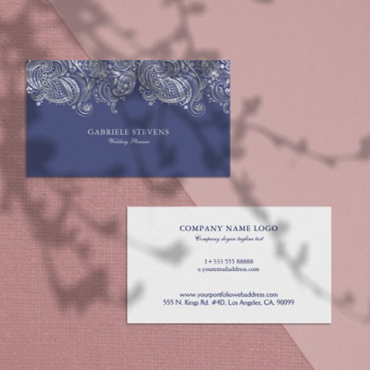 Carte De Visite Wedding planner Blue and Silver Paisley