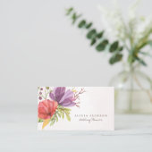 Carte De Visite Wedding planner d'aquarelle florale rouge et viole (Debout devant)