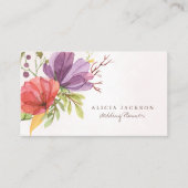 Carte De Visite Wedding planner d'aquarelle florale rouge et viole (Devant)