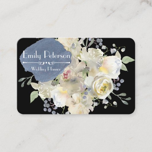 Carte De Visite Wedding planner d'aquarelle florale White Peonies (Devant)