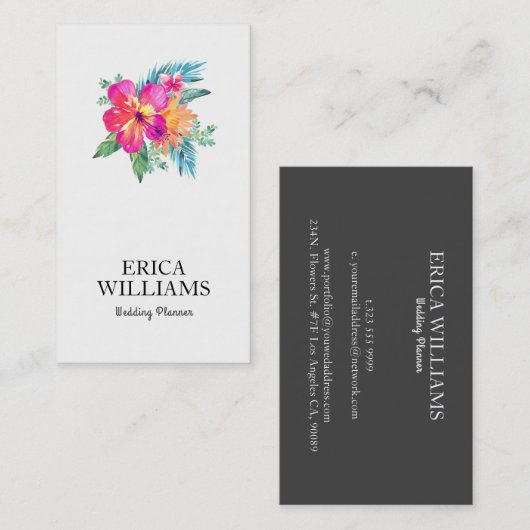 Carte De Visite Wedding planner de bouquet floral tropical (Devant / Derrière)