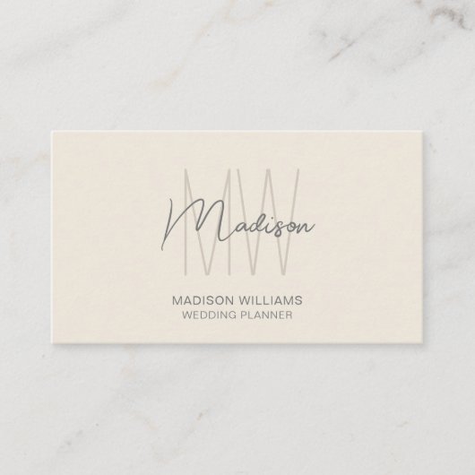 Carte De Visite Wedding planner de crème de logo Monogramme modern (Devant)