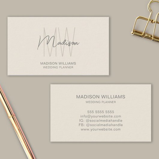 Carte De Visite Wedding planner de crème de logo Monogramme modern