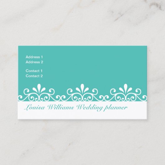 Carte De Visite Wedding planner de la chambre de mariée Turquoise  (Devant)