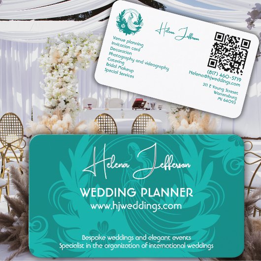 Carte De Visite Wedding planner de logo Motif Turquoise moderne