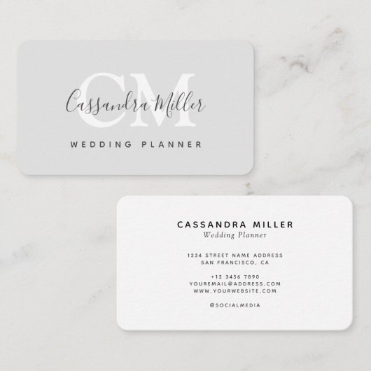 Carte De Visite Wedding planner de nom de monogramme simple (Devant / Derrière)