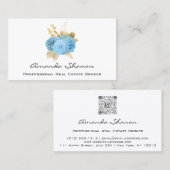 Carte De Visite Wedding planner d'événement Blue Gold Roses logo Q (Devant / Derrière)