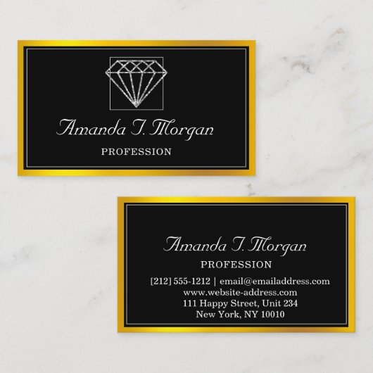 Carte De Visite Wedding planner d'événement Diamond Gold Frame VIP (Devant / Derrière)