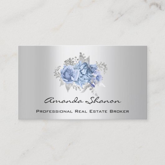 Carte De Visite Wedding planner d'événement Floral Blue Grey Logo (Devant)