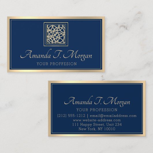 Carte De Visite Wedding planner d'événement Gold Frame mode bleu m (Devant / Derrière)