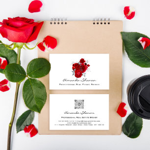 Carte De Visite Wedding planner d'événement Red Roses White Logo Q
