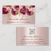 Carte De Visite Wedding planner d'événement ROSE Floral Logo QR CO (Devant / Derrière)