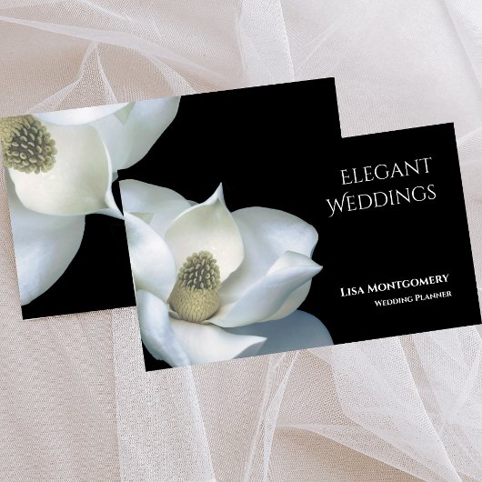 Carte De Visite Wedding planner Elegant Magnolia Noir & Blanc